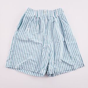 Vintage Women's Blue and White Striped High Waisted Flare Leg Shorts 100% Cotton